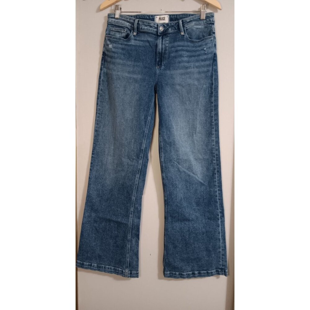 Paige 30 Shea Blue MW Boot Wide Denim Casual Boho Cowgirl City Stretch Jeans